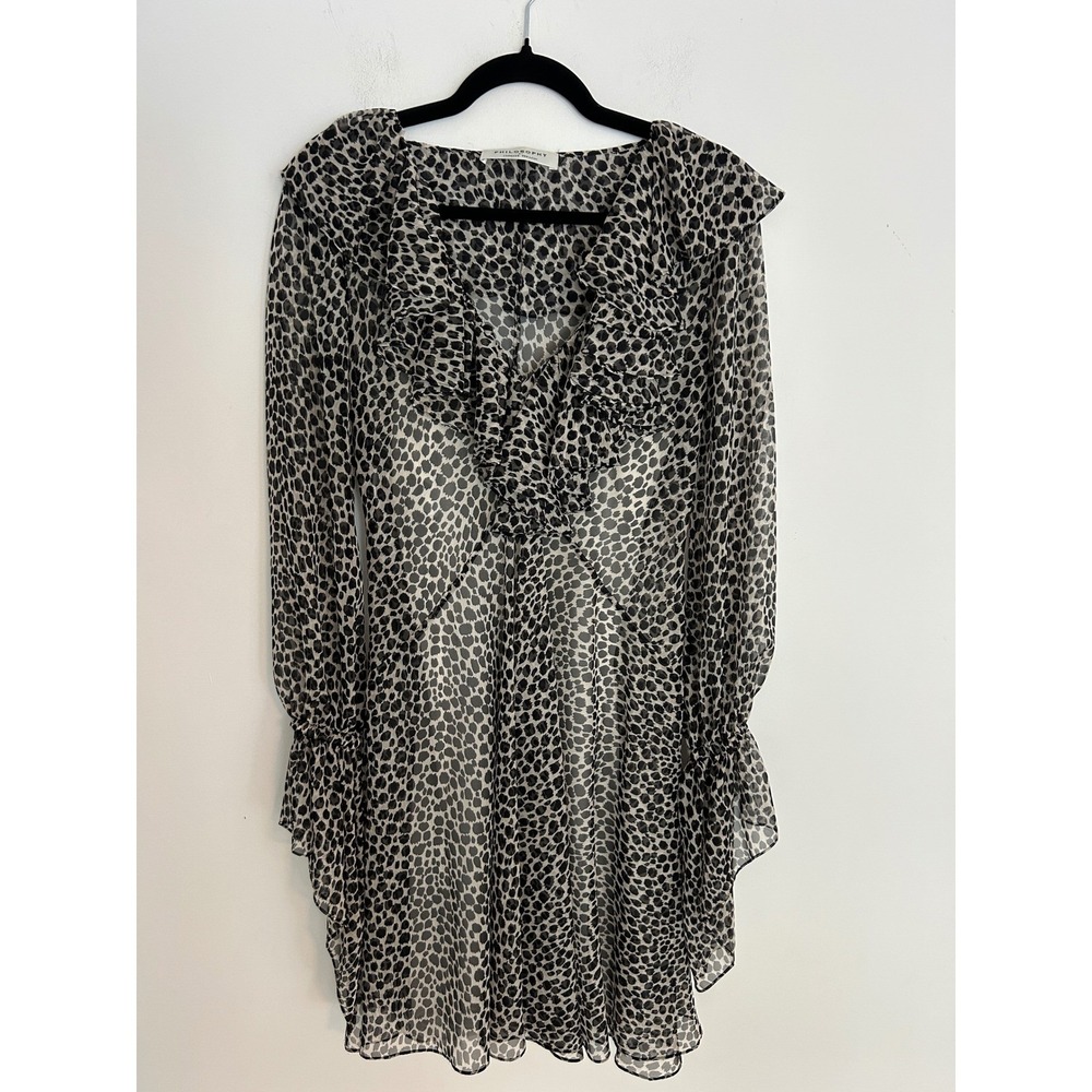 Philosophy di Lorenzo Serafini Leopard‎ Print Ruffle Dress Grey White Size 6